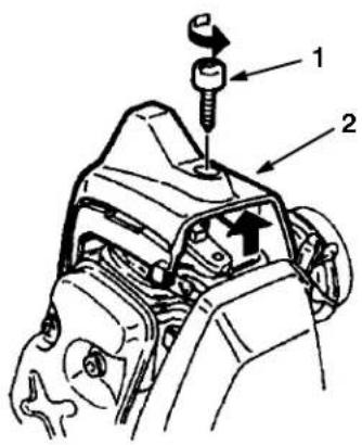 Technical diagram of a mechanical assembly with labeled parts 1 and 2, showing a screw and adjustment mechanism.