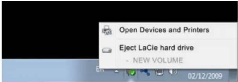 Open Devices and Printers Eject LaCie hard drive - NEW VOLUME 02/12/2009