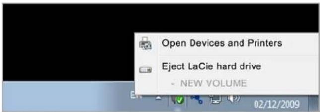 Open Devices and Printers Eject LaCie hard drive - NEW VOLUME 02/12/2009