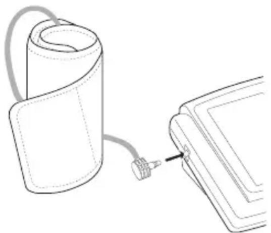 Line drawing of a medical device with a cable inserted into a device (no text or symbols)