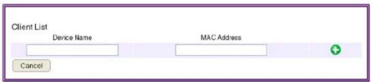 Client List Device Name MAC Address Cancel