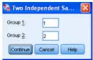 Two Independent Sa... Group 1: 1 Group 2: 2 Continue Cancel Help
