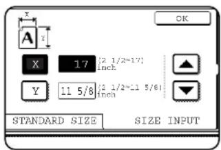 A X 17 [2.1/2=17] Y 11 5/8 [2.1/2=11 5/6] STANDARD SIZE SIZE INPUT OK