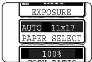 AUTO EXPOSURE AUTO 11x17 PAPER SELECT 100% COPY RATIO