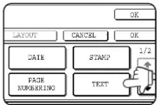 OK LAYOUT CANCEL OK DATE STAMP 1/2 PAGE NUMBERING TEXT