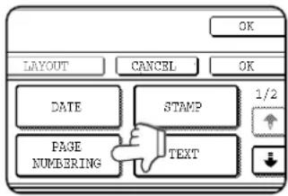 OK LAYOUT CANCEL OK DATE STAMP 1/2 PAGE TEXT NUMBERING