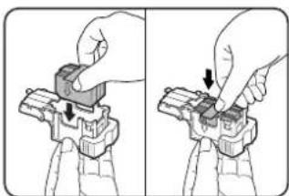 SHARP MX-M450N - Insert a new staple cartridge into the staple box aligning the arrow of the staple cartridge with that of the staple box. - 1
