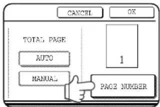 CANCEL OK TOTAL PAGE AUTO MANUAL 1 PAGE NUMBER