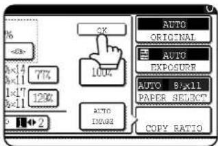 % 0x14 7% 0x11 120% 1x17 100% 0x11 AUTO ORIGINAL AUTO EXPOSURE AUTO 8/xx11 PAPER SELECT AUTO IMAGE COPY RATIO