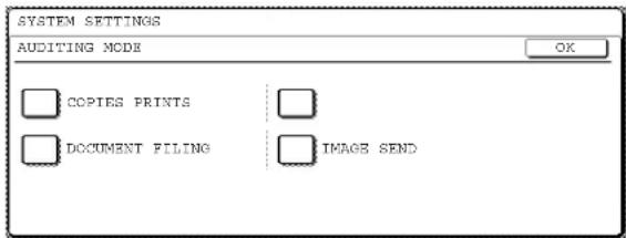 SYSTEM SETTINGS AUDITING MODE OCIPIES PRINTS DOCUMENT FILING IMAGE SEND