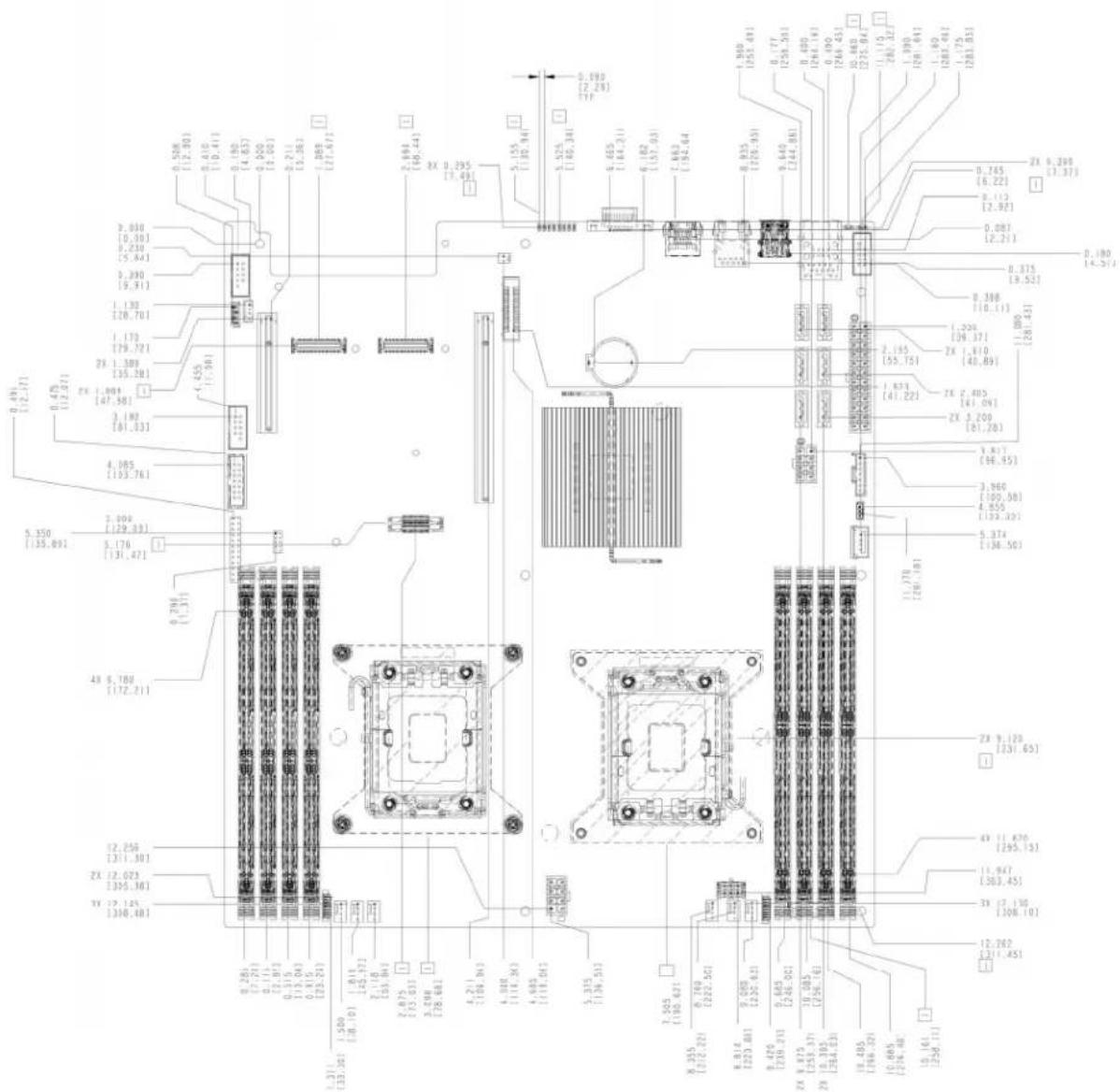 Technical diagram of a computer motherboard with labeled components and part numbers, likely from an older electronics circuit or hardware assembly.