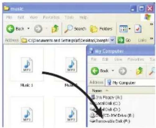 Screenshot of a music file explorer window showing MP3 files and a context menu with 'My Computer' options.