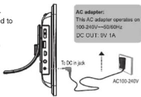 AC adapter: This AC adapter operates on 100-240V—50/60Hz DC OUT: 9V 1A To DC in jack AC100-240V