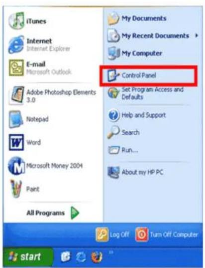 iTunes Internet Internet Explorer E-mail Microsoft Outlook Adobe Photoshop Elements 3.0 Notepad Word Microsoft Money 2004 Paint All Programs My Documents My Recent Documents My Computer Control Panel Set Program Access and Defaults Help and Support Search Run... About my HP PC Log Off Turn Off Computer start