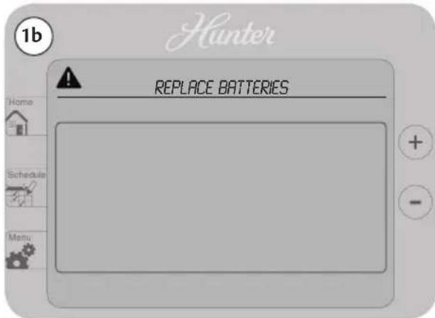 1b Hunter REPLACE BATTERIES Home Schedule Menu