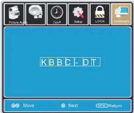 Picture Audio Time® Setup LOCK CHANNEL KBBC - DT Move Next SEND Return