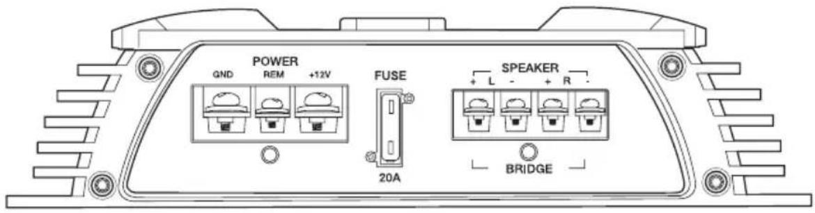 POWER GND REM +12V FUSE 20A SPEAKER + L - + R - BRIDGE
