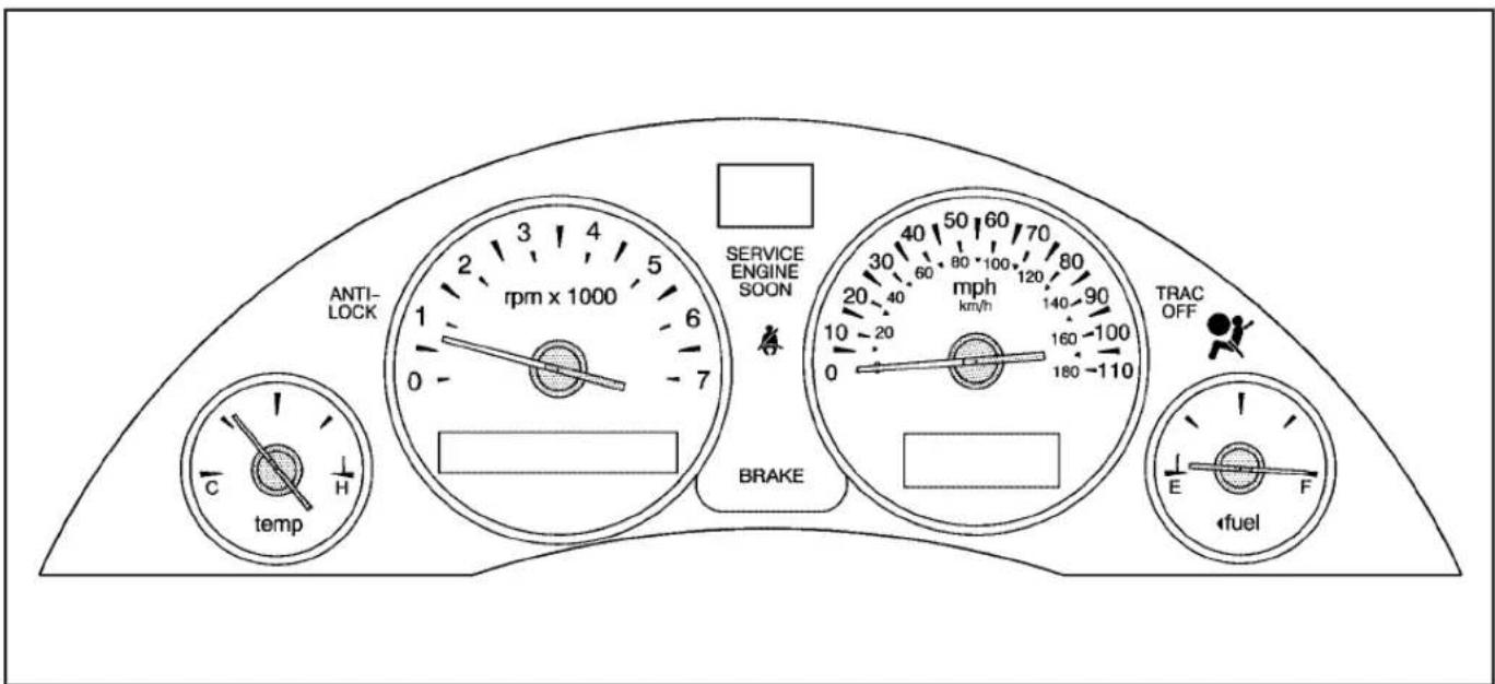 ANTI- LOCK rpm x 1000 SERVICE ENGINE SOON mph km/h 140 90 -100 -160 -180 -110 TRAC OFF C temp H BRAKE E F fuel