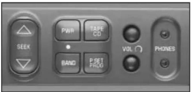 SEEK PWR TAPE CD BAND P SET PROD VOL PHONES