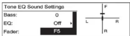 Tone EQ Sound Settings Bass: 0 EQ: Off Fader: F5