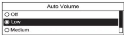 Auto Volume ○ Off ● Low ○ Medium