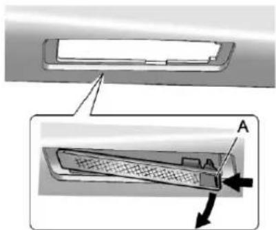 Technical diagram showing a mechanical component with labeled section A and directional arrow indicating rotation or movement.