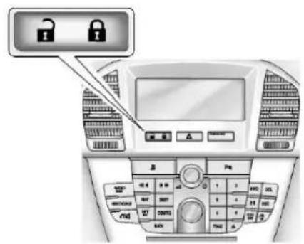 Diagram of an automotive air conditioner control panel with lock icons and labeled buttons