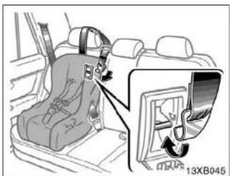 Interior view of a car showing a seatbelt and rear seats with a close-up of the seatbelt (no text or symbols visible)
