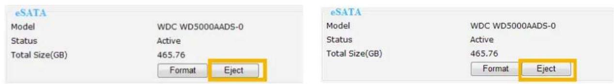 eSATA Model WDC WD5000AADS-0 Status Active Total Size(GB) 465.76 Format Eject eSATA Model WDC WD5000AADS-0 Status Active Total Size(GB) 465.76 Format Eject