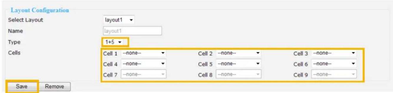 Layout Configuration Select Layout layout1 Name layout1 Type 1+5 Cells Cell 1 --none-- Cell 2 --none-- Cell 3 --none-- Cell 4 --none-- Cell 5 --none-- Cell 6 --none-- Cell 7 --none-- Cell 8 --none-- Cell 9 --none-- Save Remove