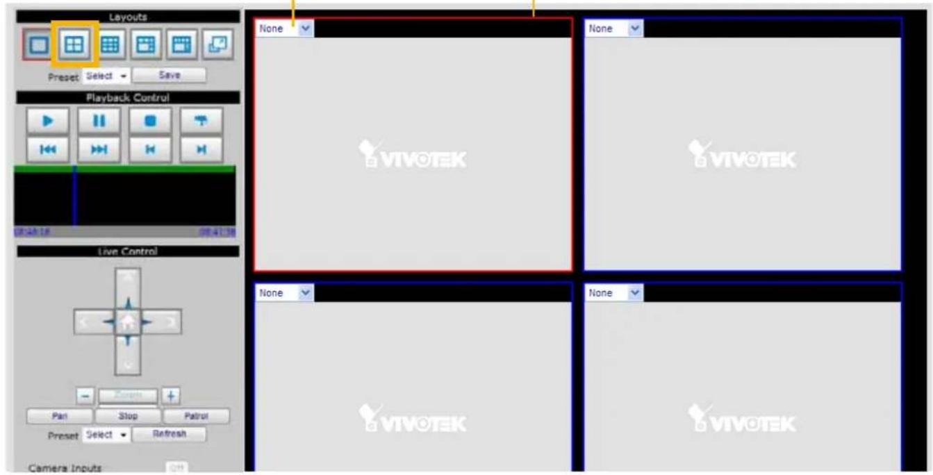 Layouts Preset Select Save Playback Control 01:46:18 08:41:58 Live Control Pan Stop Patrol Preset Select Refresh Camera Inputs None VIVO TEK None VIVO TEK None VIVO TEK None VIVO TEK