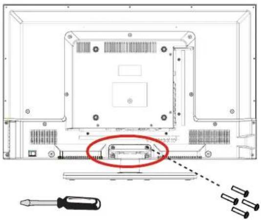 Technical diagram of a computer monitor rear panel with screwdriver and screwdriver inserted (no text or labels)