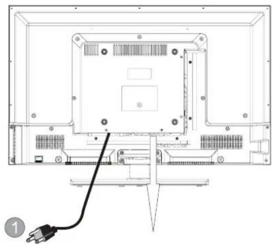 Technical line drawing of a computer monitor rear panel with cable inserted, showing no text or symbols