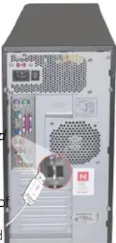 Interior view of a server rack with visible ports and a magnified inset showing a device (no readable text or symbols)
