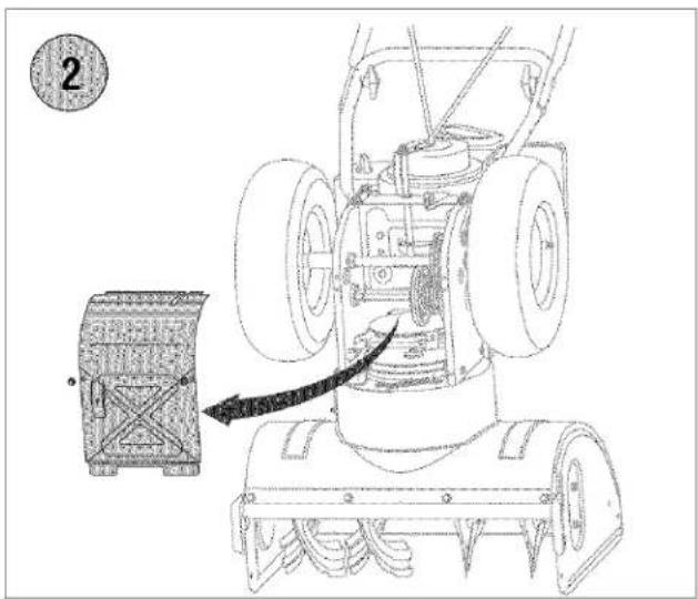 Technical diagram of a tracked robot with labeled parts and directional arrow indicating motion or assembly.