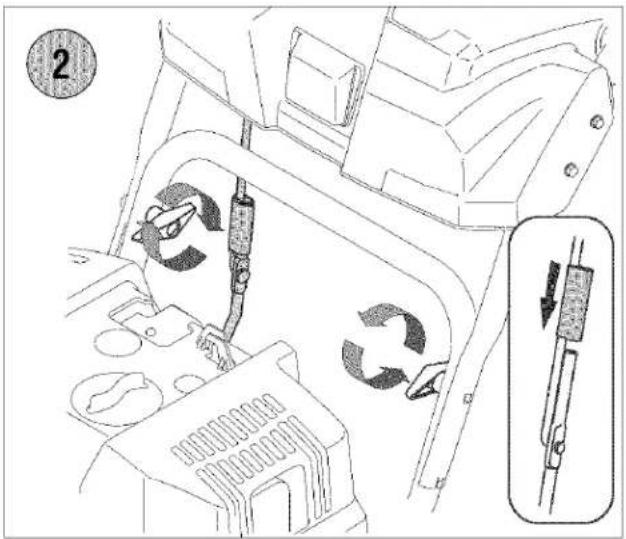 Technical diagram showing a mechanical assembly with labeled parts and an inset view of a component being inserted.