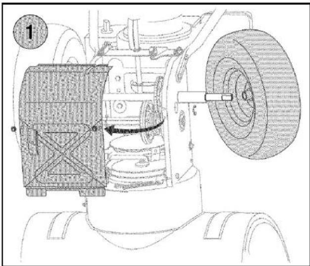 Technical diagram of a tractor's internal components with labeled parts and motion arrows