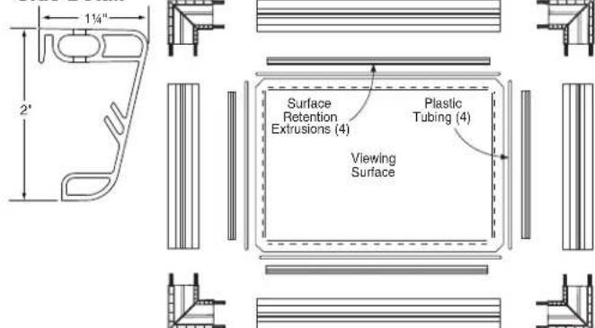 1¼" 2" Surface Retention Extrusions (4) Plastic Tubing (4) Viewing Surface