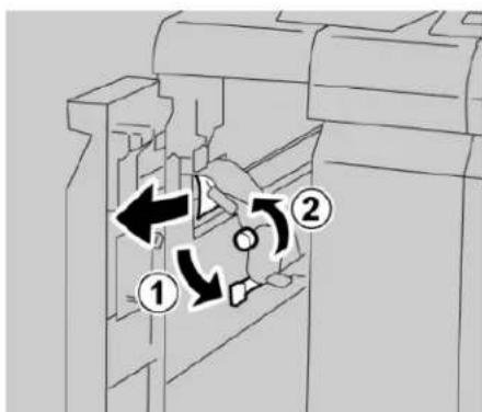 Diagram showing mechanical assembly with numbered components and directional arrows indicating motion or movement