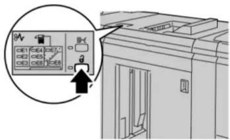 Diagram showing a control panel with labeled buttons and an arrow pointing to a machine interface, likely illustrating a process or system.