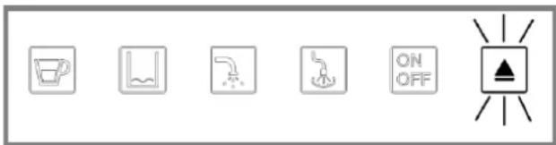 Control panel icons with symbols for water drop, spray, water spray, ON/OFF, and warning symbol