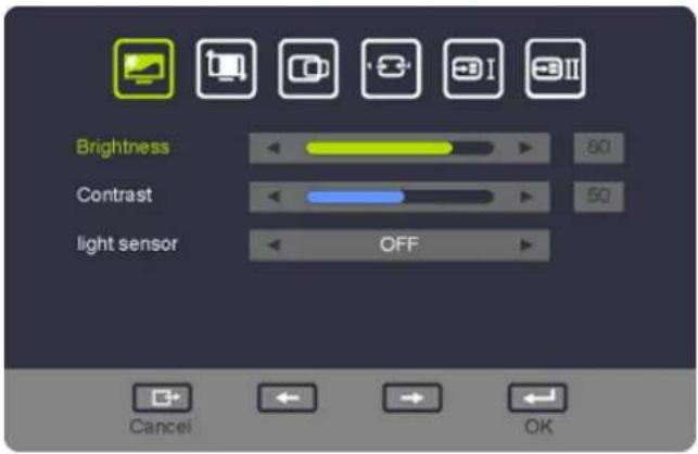 Brightness Contrast light sensor OFF 80 50 Cancel OK