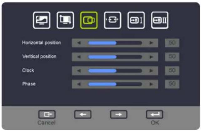 Horizontal position Vertical position Clock Phase 50 50 50 50 Cancel OK