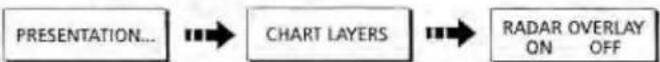 graph LR A["PRESENTATION..."] --> B["CHART LAYERS"] B --> C["RADAR OVERLAY ON OFF"]