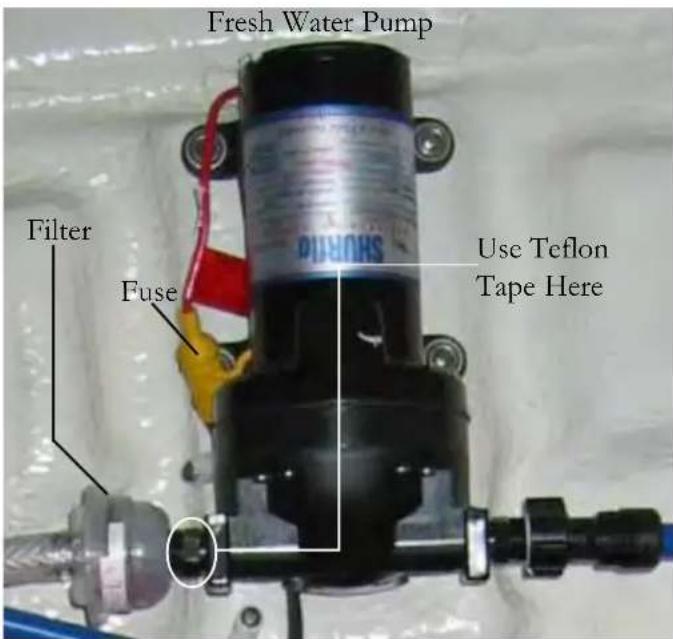 Fresh Water Pump Filter Fuse Use Teflon Tape Here