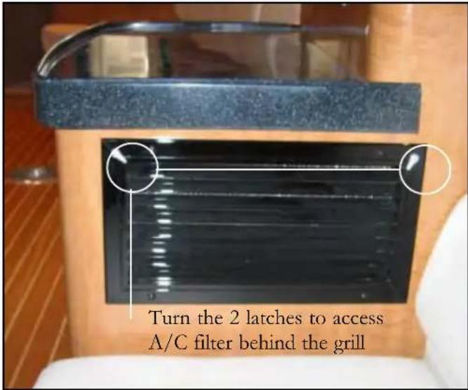 Turn the 2 latches to access A/C filter behind the grill