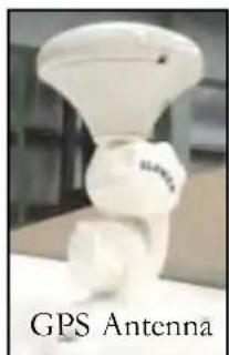 White GPS antenna device with a dome-shaped top and base, labeled 'GPS Antenna' below (no other text or symbols visible)