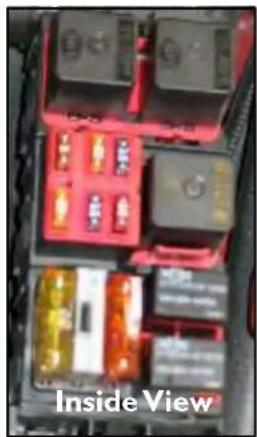 Interior view of a vehicle battery pack with red and orange color-coded compartments (no text or symbols visible)