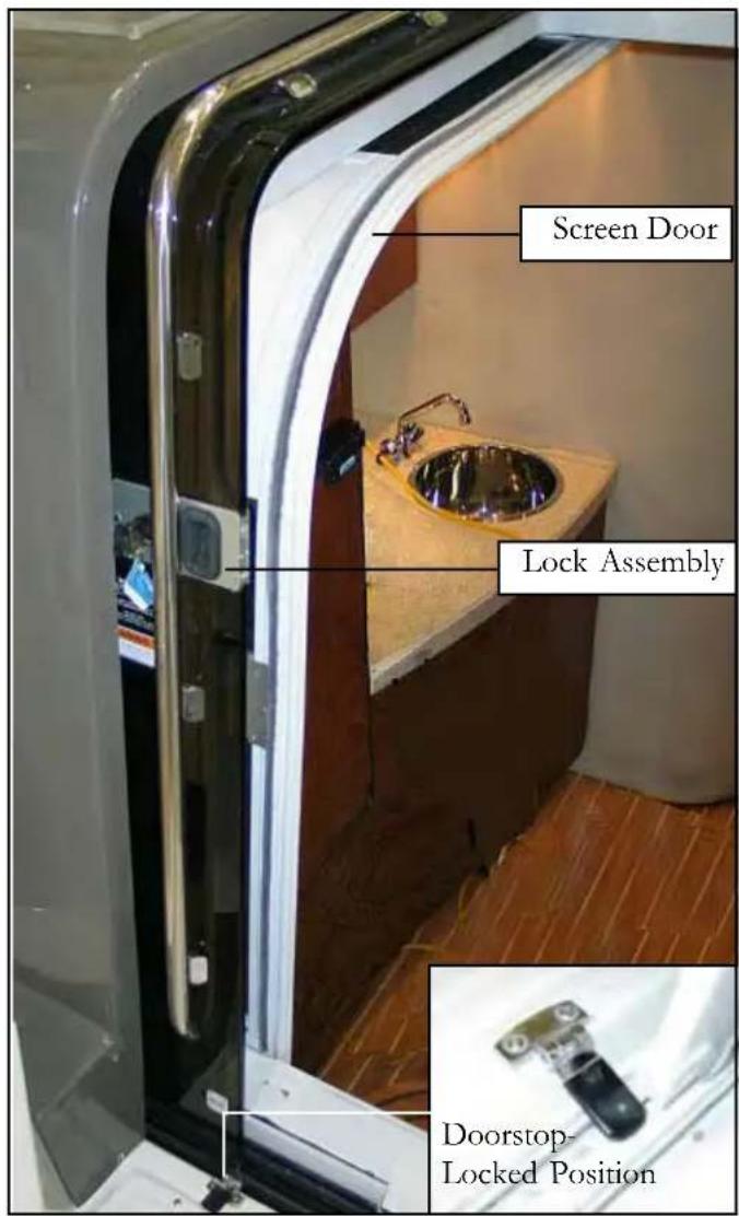 Screen Door Lock Assembly Doorstop- Locked Position