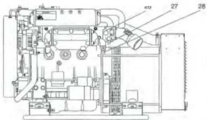 Technical schematic diagram of an industrial machine with numbered components and labeled parts